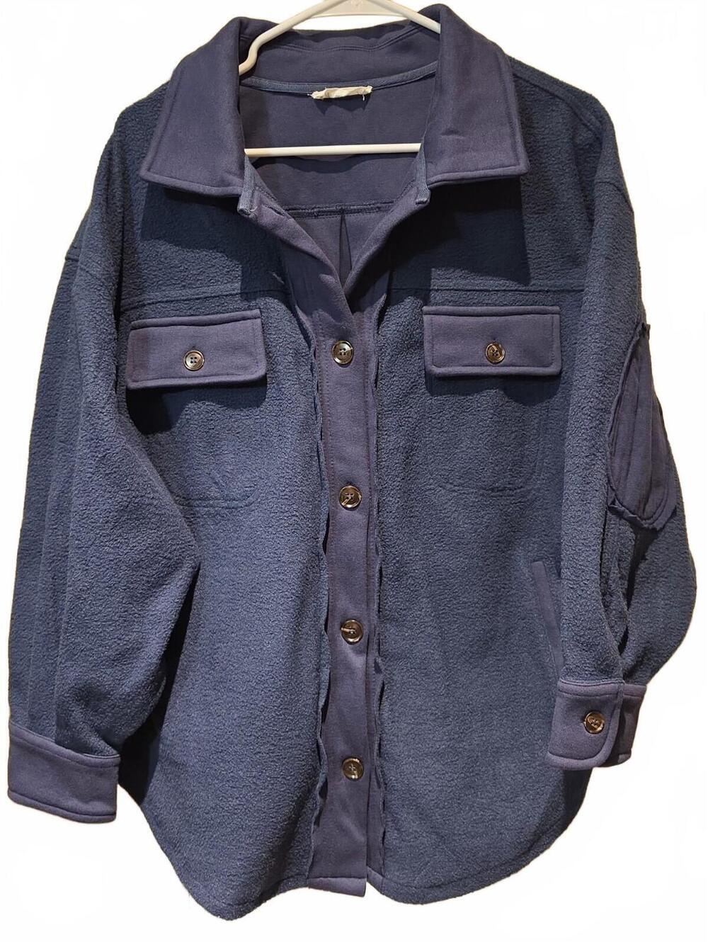 In Loom Button Down Navy Shacket Size M Elbow Patches, Front Pockets. Heavy!